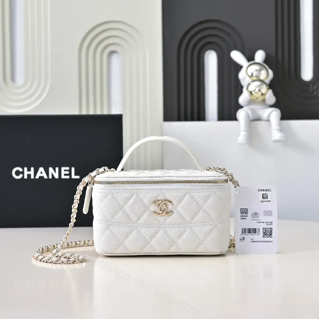 View 6 of Quilted White Belt Bag with Gold Emblem, Compact Luxury