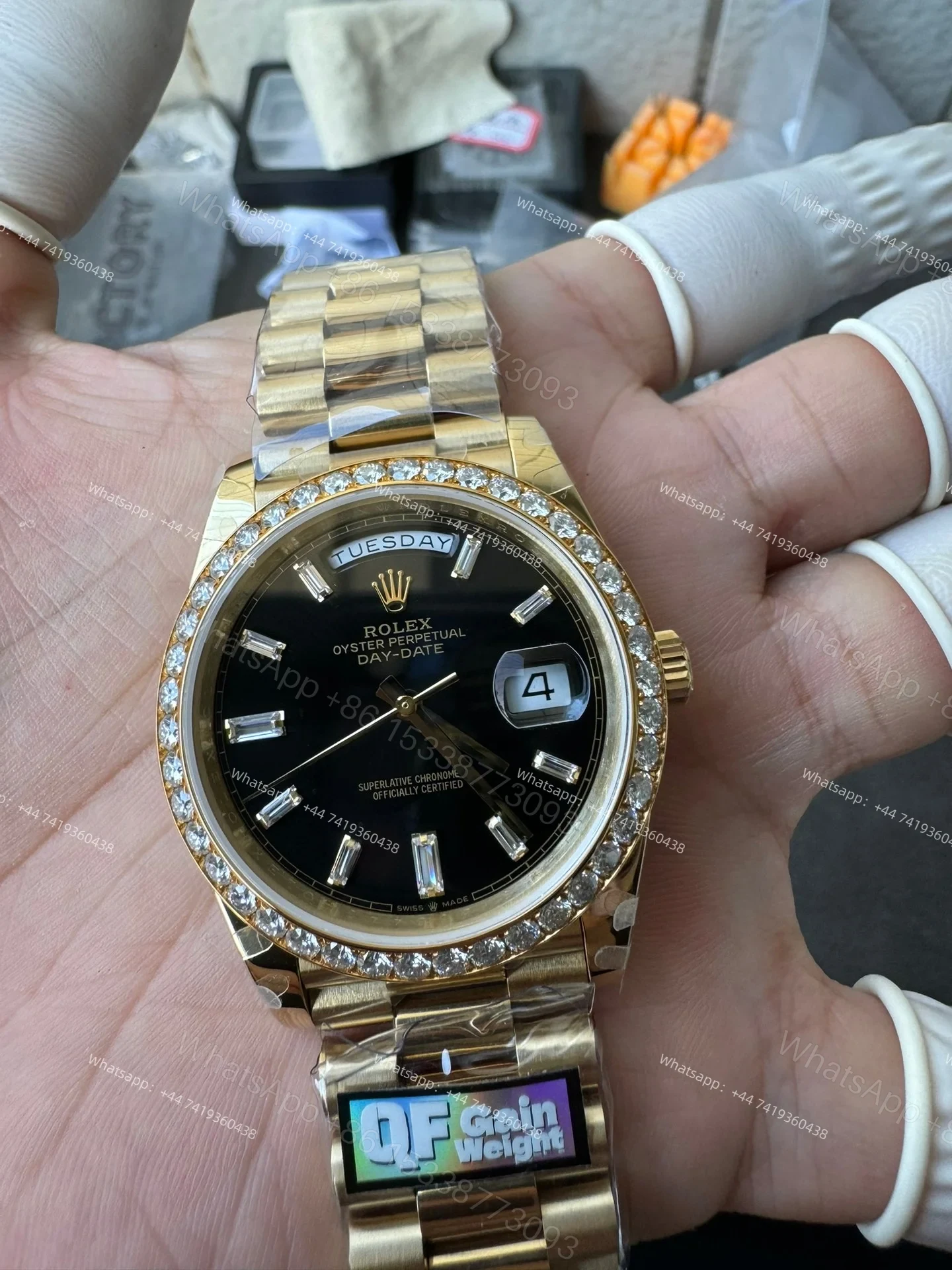 View 5 of Rolex Day-Date M228348RBR-0001 1:1 Replica Moissanite Diamond Bezel Black Dial 40MM 3255 Movement Super Clone Watch