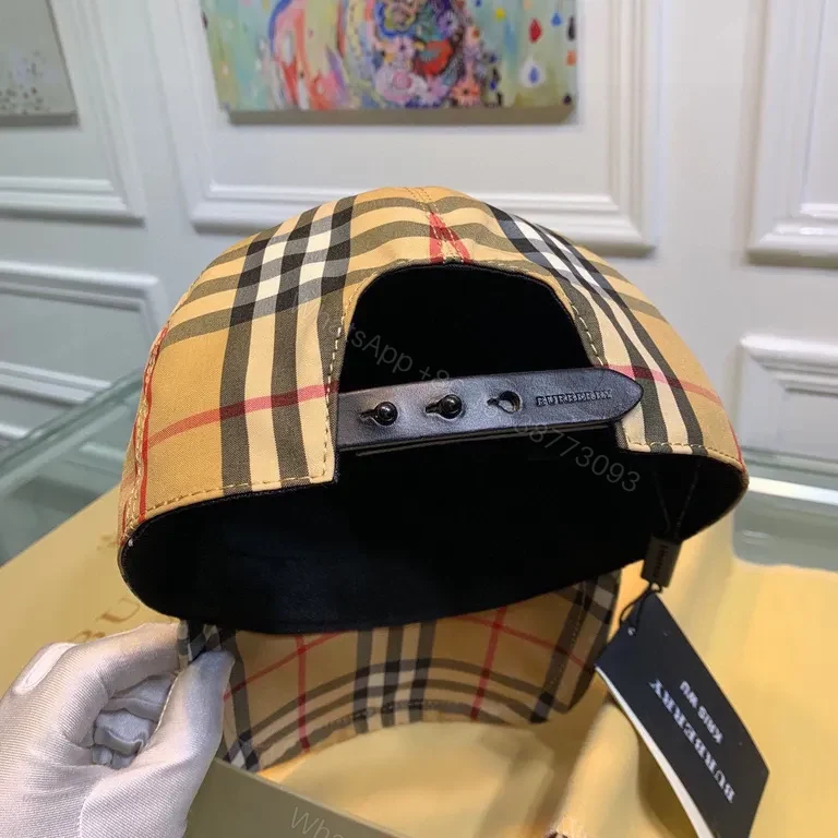 View 5 of Signature Burberry Plaid Cap: Premium Cotton-Twill, Unisex Style