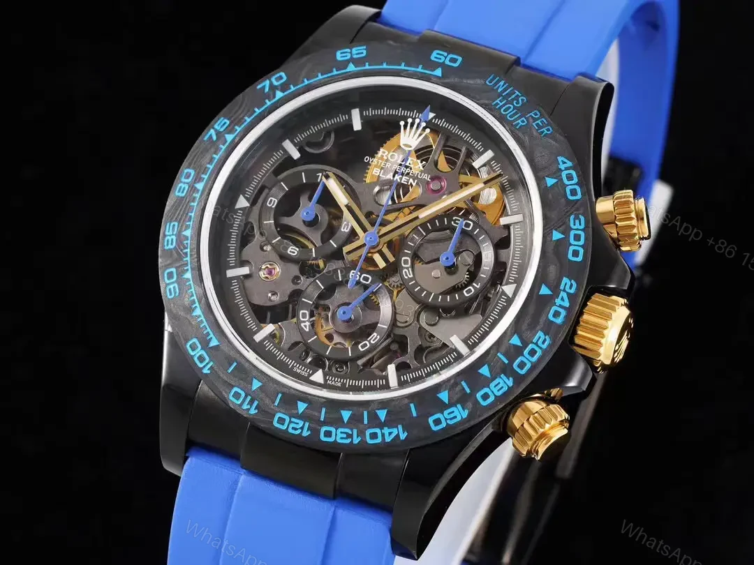 View 2 of Best Rolex Daytona Skeleton Blue replica 40MM Blue Rubber Strap Edition RLX-DAYTONA-SKELETON-BLUE-40MM-BLUE-RUBBER-STRAP