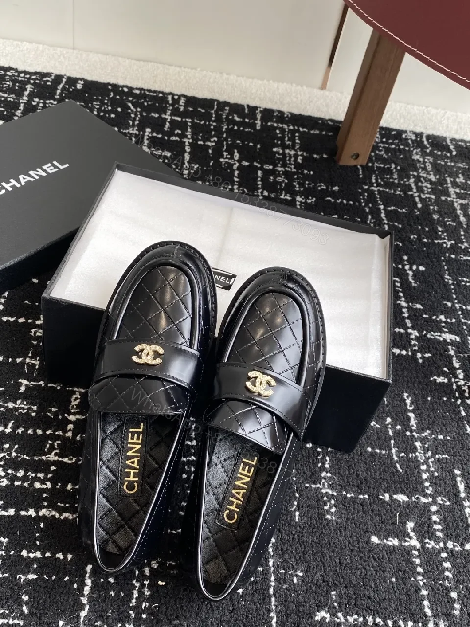 View 2 of Quilted Leather Loafers with Gold Hardware, Classic Style