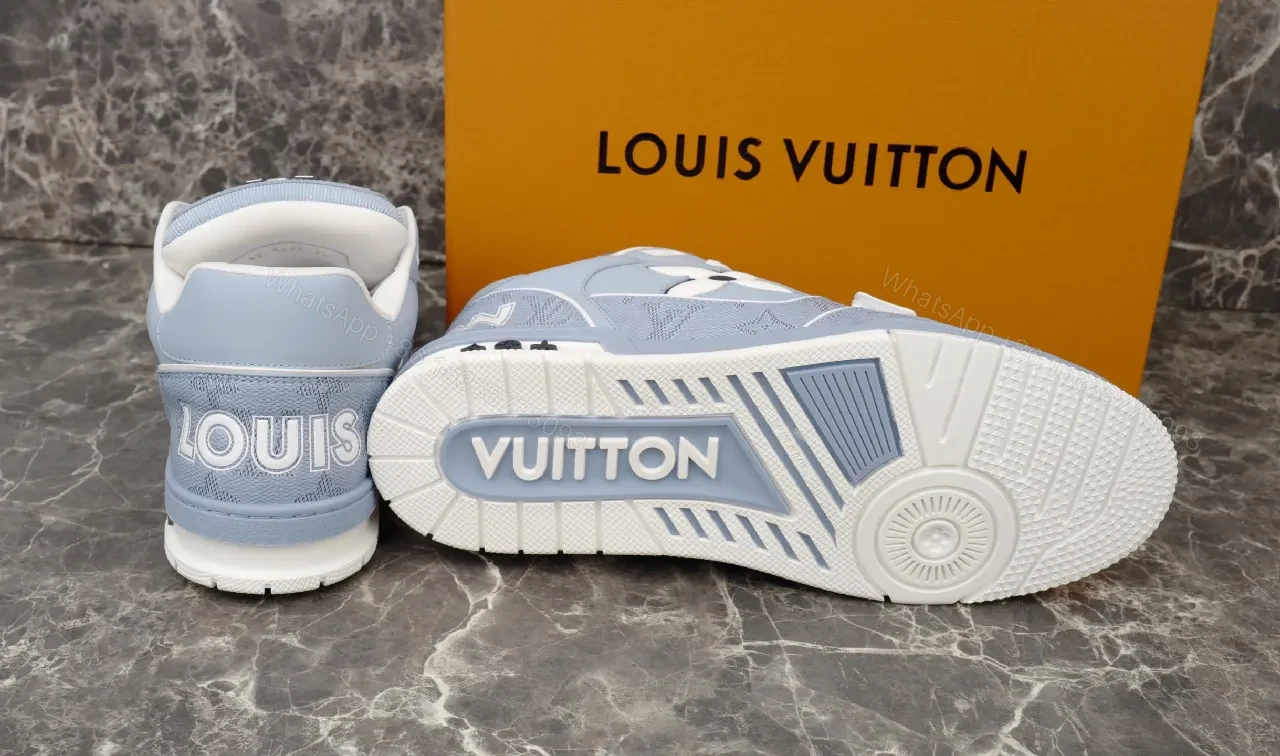 View 7 of Soft Blue Leather High-Top Sneaker with Luxe Details