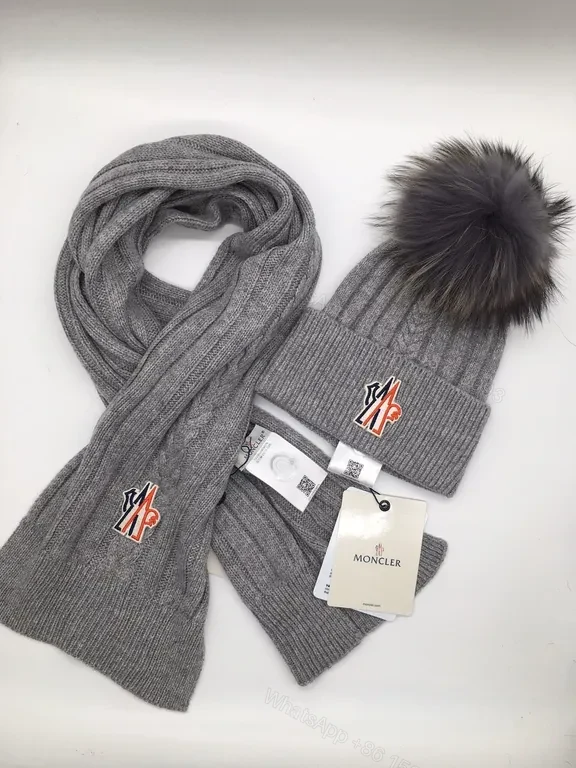 Urban Gray Moncler Knit Scarf & Beanie Set—All-Season Luxury — view 1