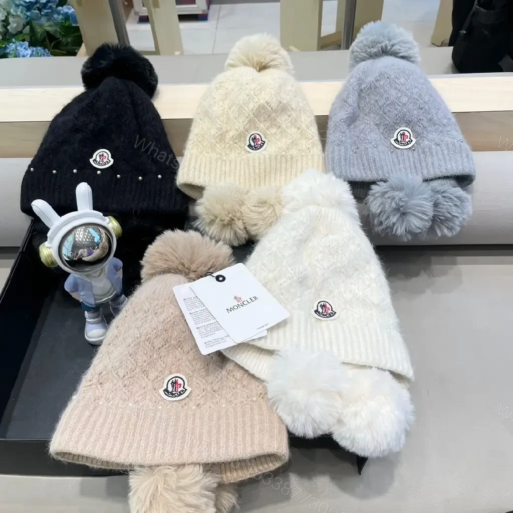 View 8 of Ivory Knit Beanie with Plush Earmuffs & Pom – Cozy Luxe Style