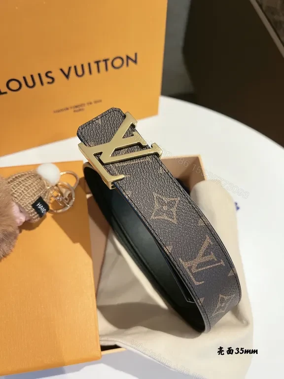 View 4 of Monogram LV Belt: Signature Gold Buckle Leather Belt