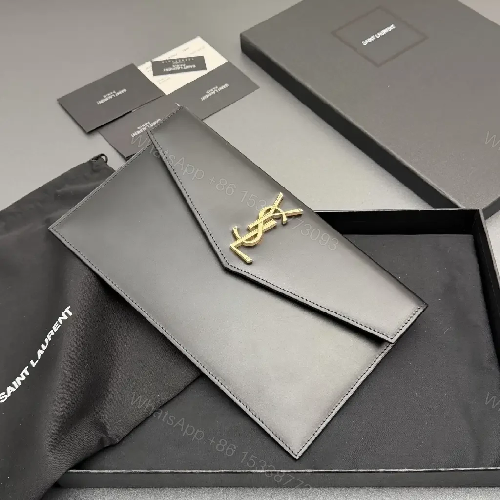 View 10 of Minimalist Leather Clutch with Gold Hardware, Envelope Style
