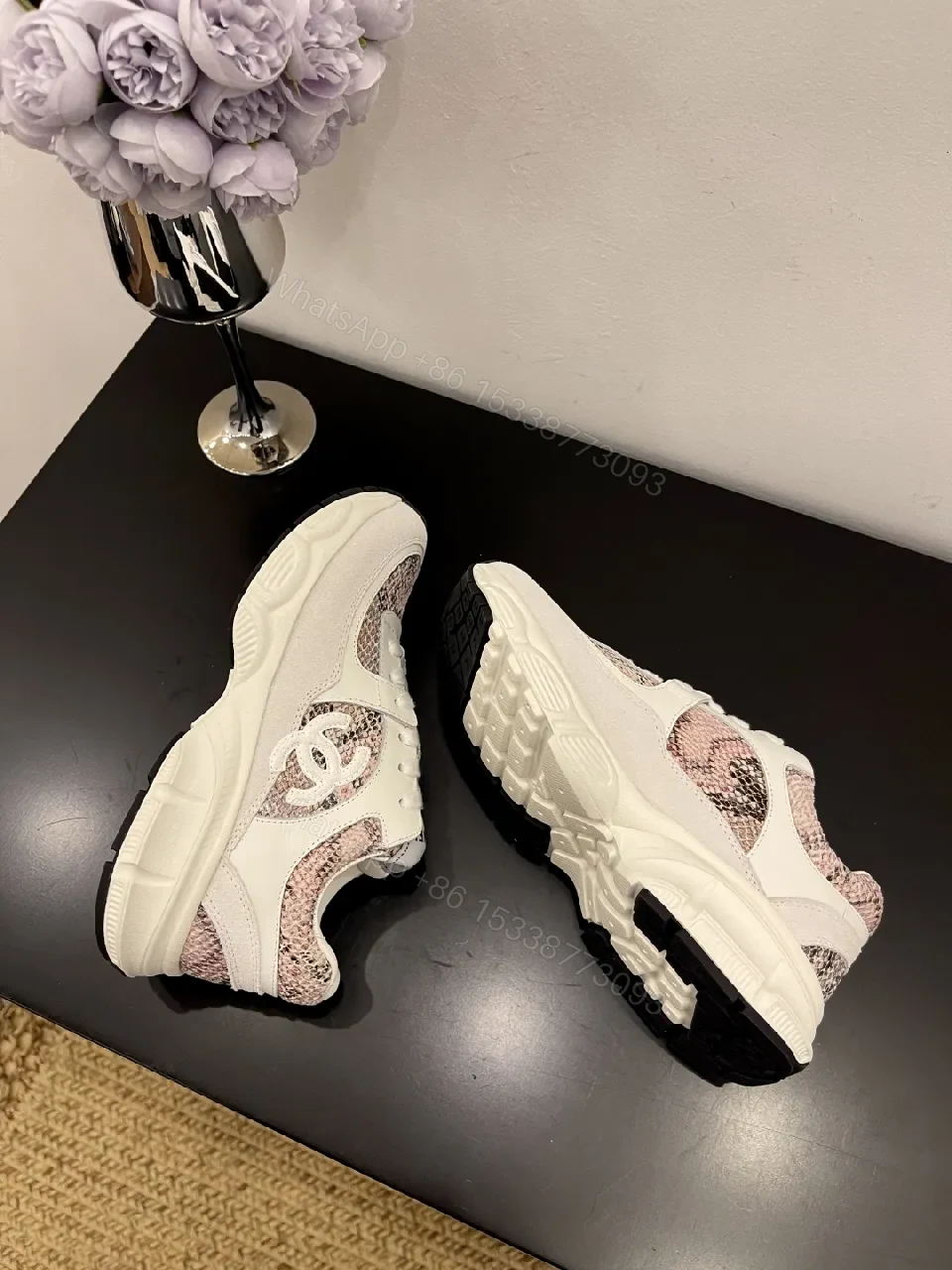 View 4 of Snake-Print Sneakers: White Leather, Pink Accent, Modern Luxe, Comfort
