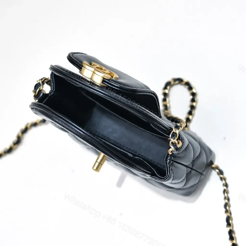 View 4 of Quilted Calfskin Mini Flap Bag: Gold Turn-Lock Luxury
