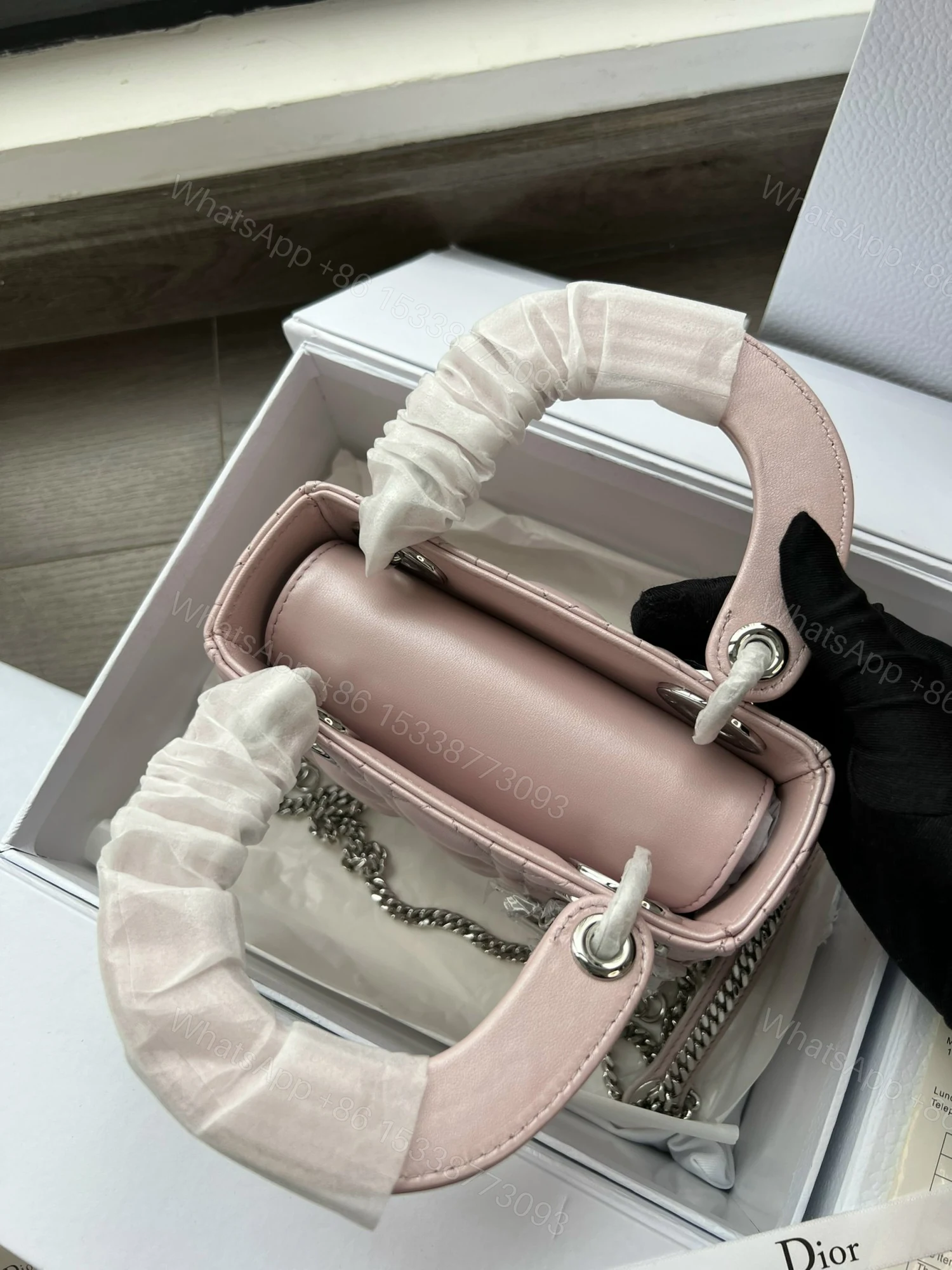 View 6 of Dior Lady Mini 3-Pocket Handbag Rep 1:1 High-Quality Pink 17cm