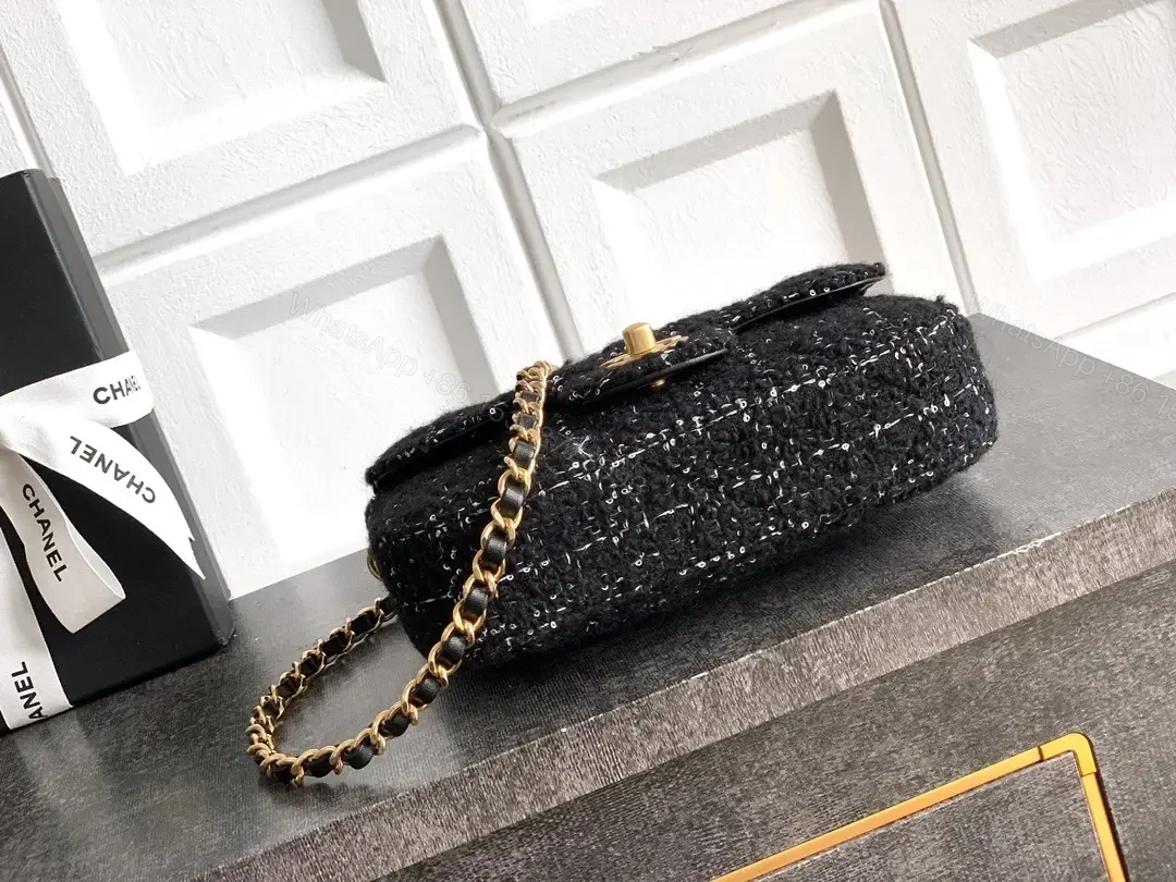 View 5 of Tweed Handbag: Compact Luxury with Gold Logo Clasp