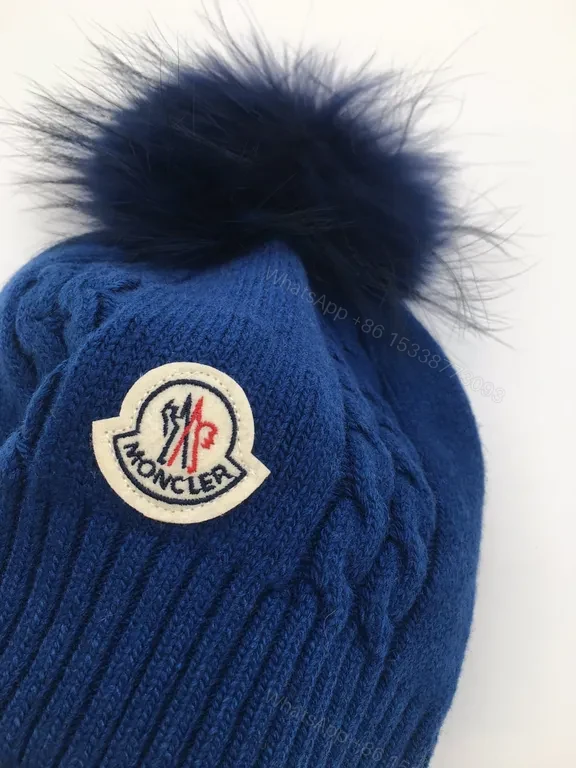 View 2 of Moncler Olive Knit Scarf & Beanie Set â€“ Premium Cable Knit with Faux Fur Pom