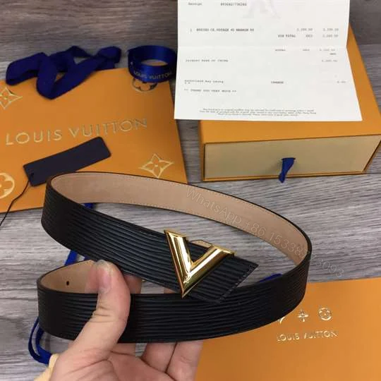 View 5 of LOUIS VUITTON BLACK EPI LEATHER ESSENTIAL V BELT – B125