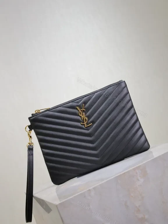 View 9 of Chic Chevron Quilted Clutch with Gold Emblem - Compact Luxury