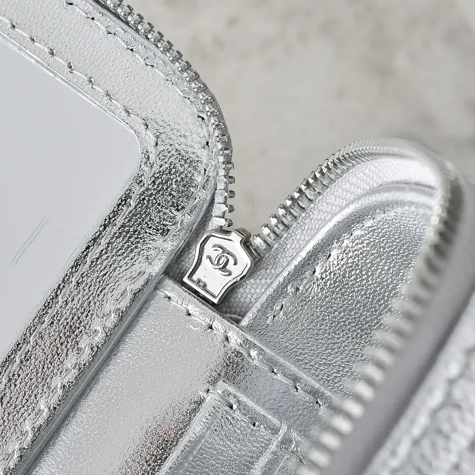 View 8 of Metallic Leather Crossbody: Chic Quilted, CC Detail, Compact
