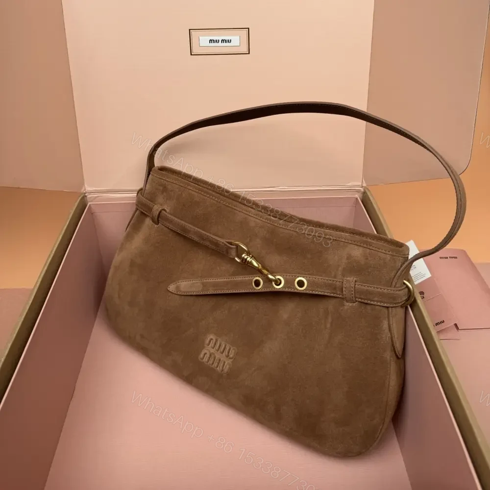 View 6 of 高仿miumiu*Aventure系列5BC181麂皮腋下包駝色中號免檢版