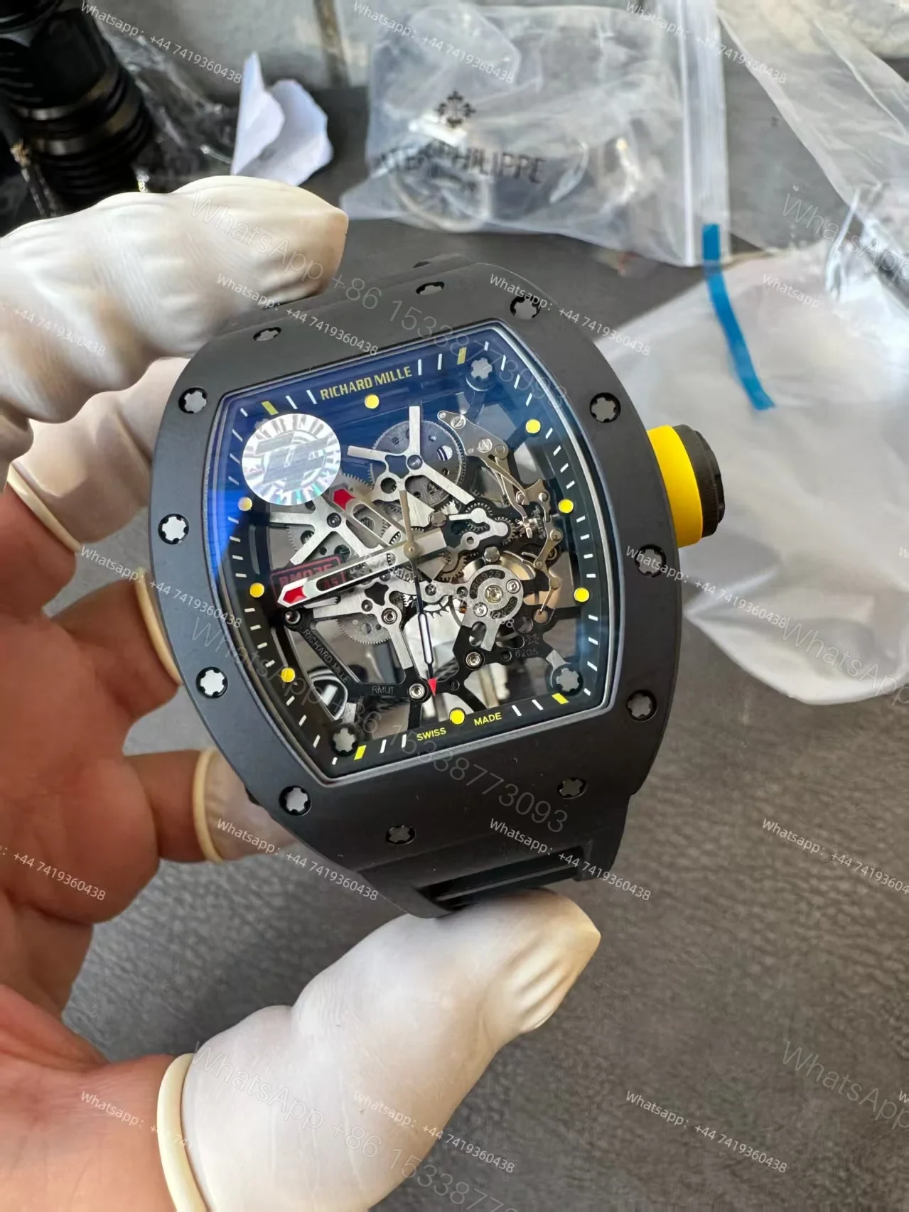 View 6 of Super Clone Richard Mille RM 035 Americas Black Ceramic Skeleton Black Rubber Strap 1:1 Replica Watch