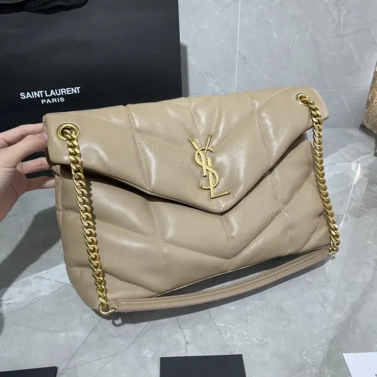 View 9 of Quilted Beige Saint Laurent-Inspired Crossbody Bag
