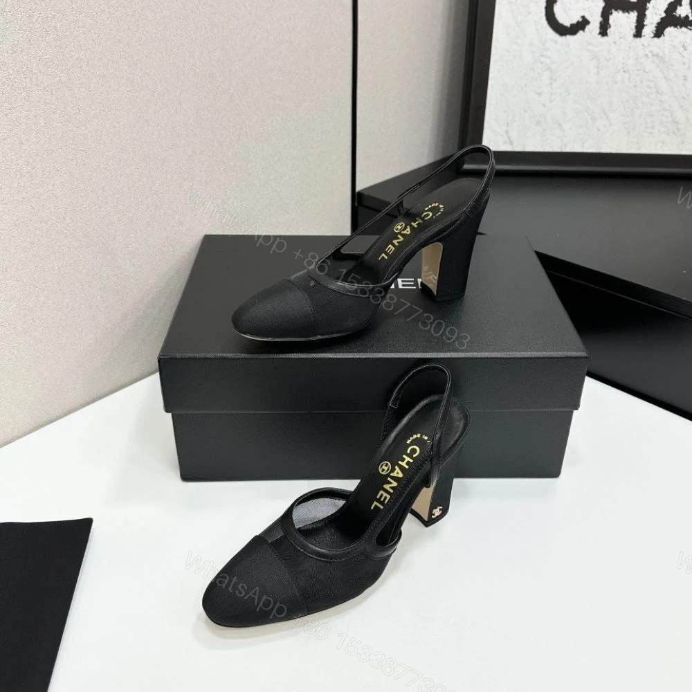 View 4 of Chanel Slingbacks Mesh And Grosgrain Black