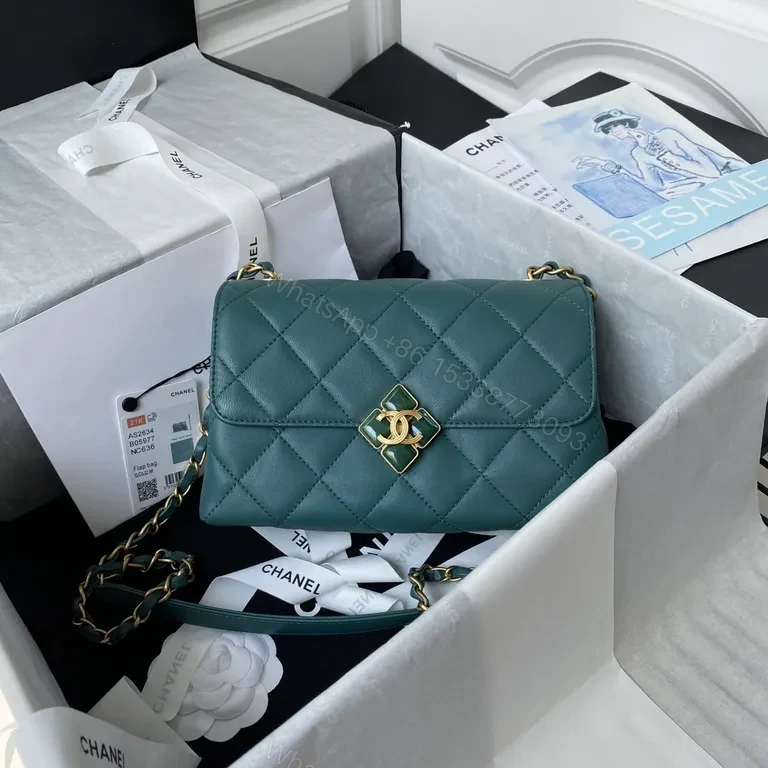 Teal Quilted Crossbody: Velvet Calfskin, Gold Accent — view 1
