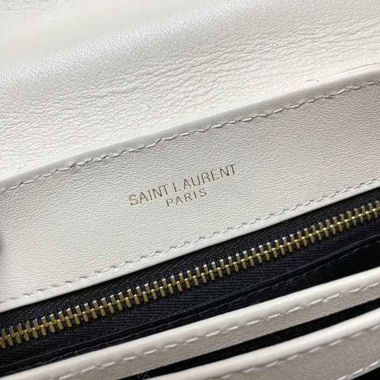 View 4 of Beige Quilted Lambskin Shoulder Bag with Gold YSL Hardware
