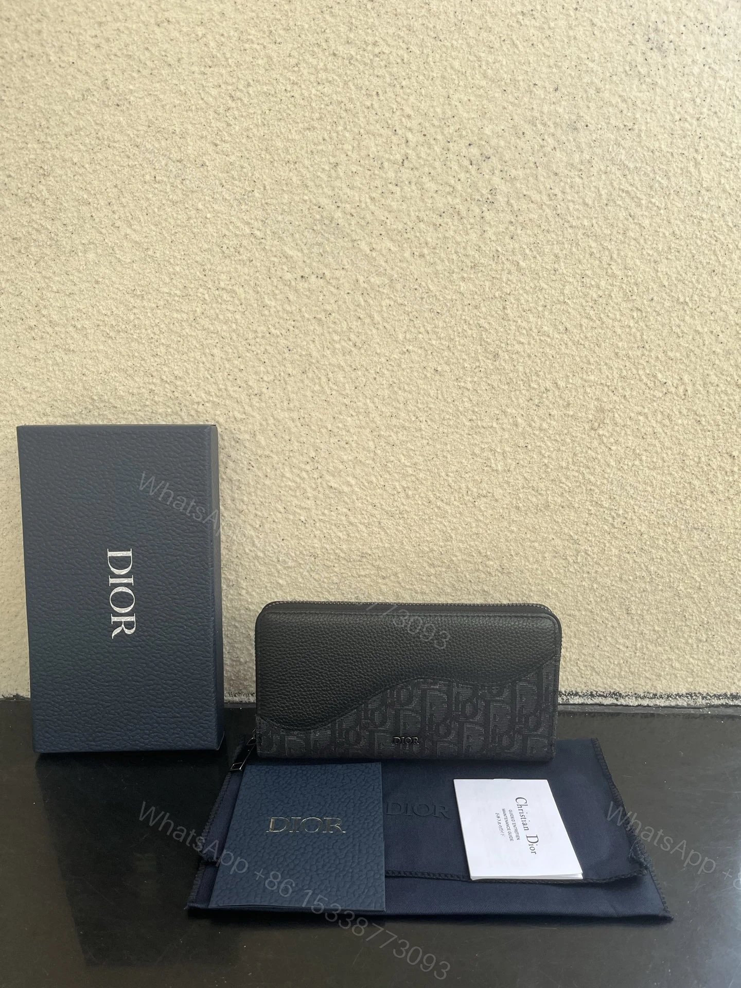 Dior 高仿男士長夾 老花拼皮革設計 黑色精品款 — view 1