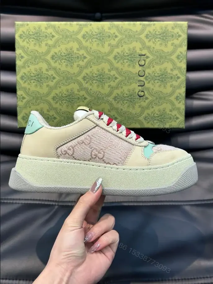 View 2 of GUCCI SCREENER TRAINER SNEAKERS IN BEIGE AND PINK – GC170