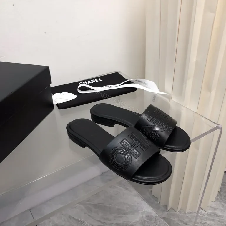 View 8 of Chanel-Style Leather Slide Sandals â€“ Luxe Everyday Comfort