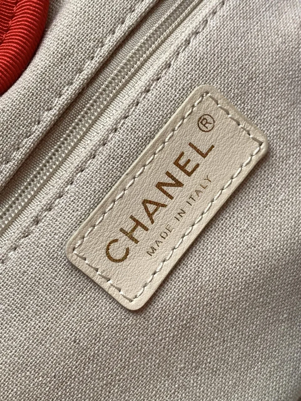 View 8 of Bold Red Canvas Tote with Logo & Chain Detailing