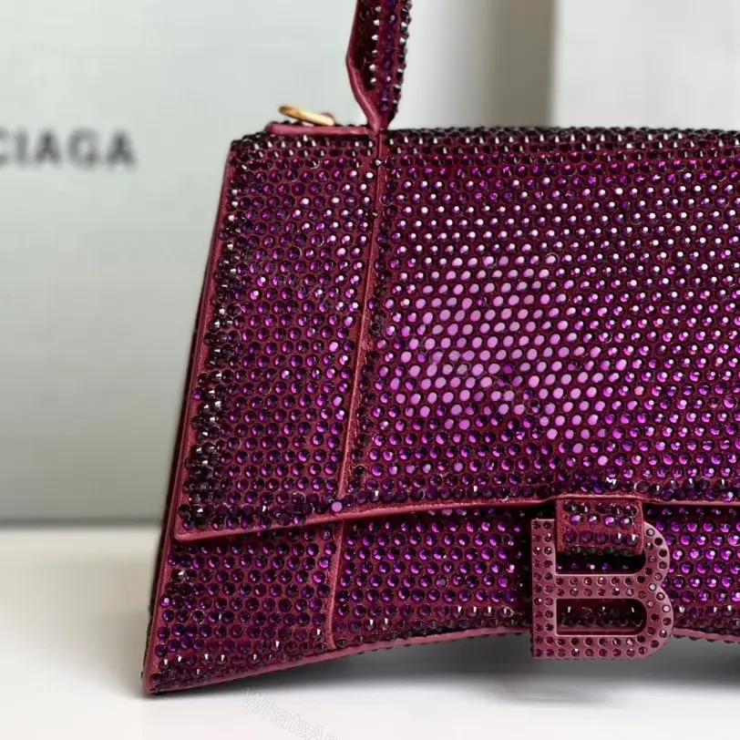 View 3 of 高仿Balenciaga*Hourglass系列沙漏包滿鑽紫色S