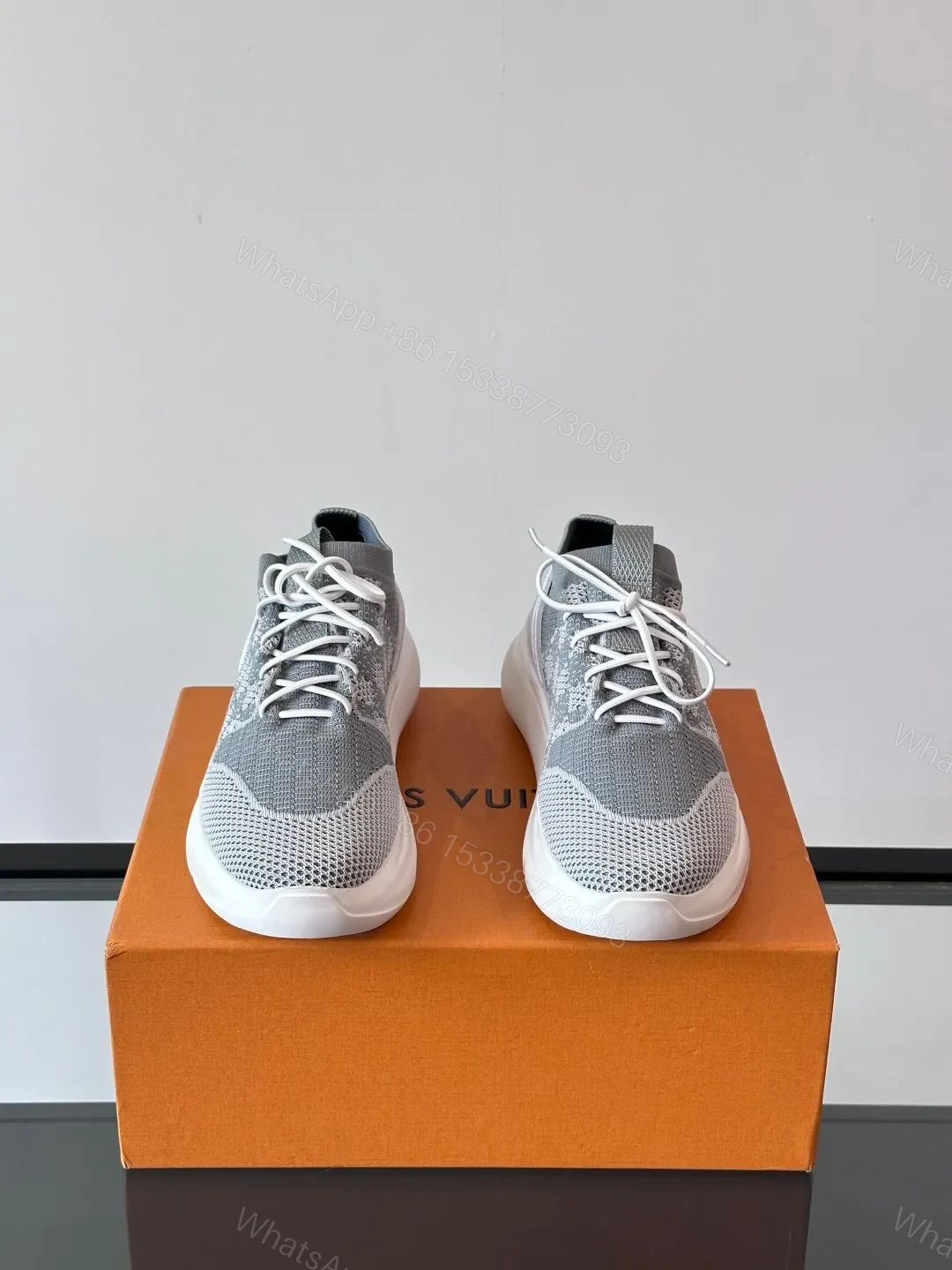View 2 of LV Men Grey Knit Fabric Sneakers