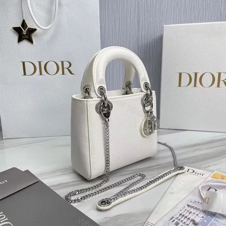 View 4 of Chic White Pebbled Leather Dior Lady Mini Bag - Versatile Luxury