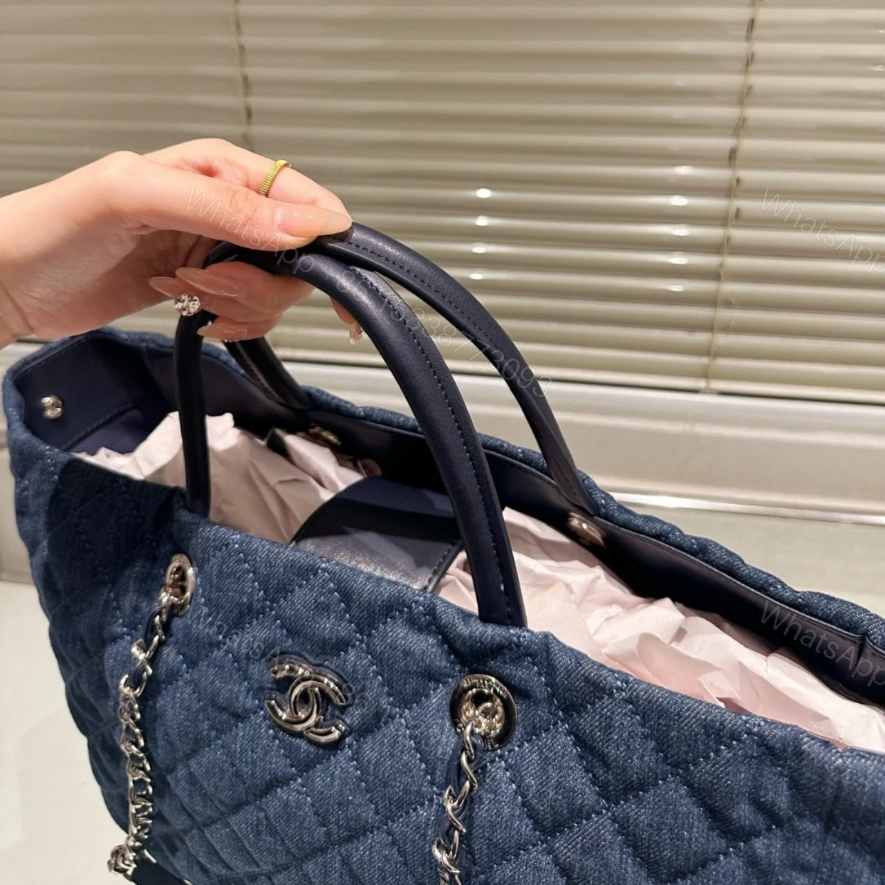 View 4 of CHANEL QUILTED LARGE COCO HANDLE SHOPPING TOTE DENIM BLUE 37CM