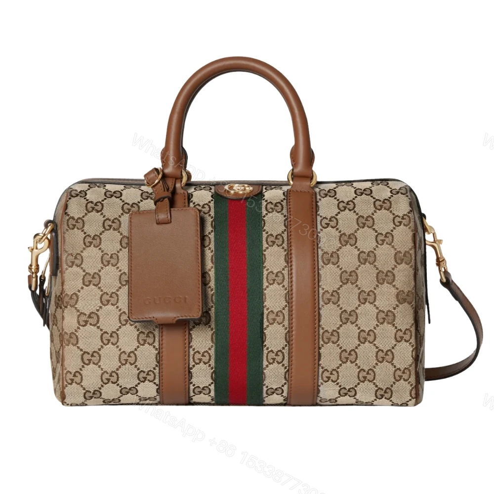 Gucci Ophidia Medium Boston Bag Beige And Brown GG Canvas 30Cm — view 1