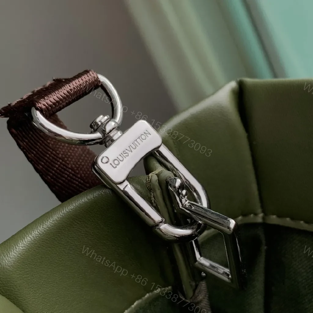View 6 of Green Leather Tote with Bold Branding, Coordinated Straps
