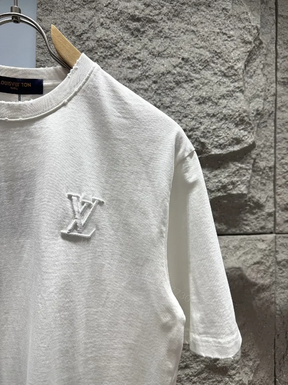 View 3 of Premium White Cotton Tee with Subtle Embroidered Accents