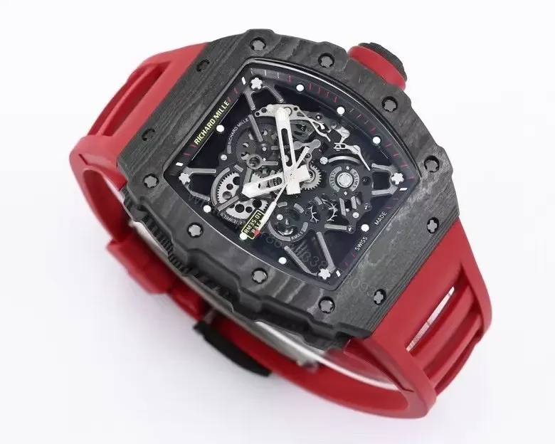 View 3 of APS Factory Richard Mille RM 35-01 Rafael Nadal Carbon Fiber Watch – Black and Red, Skeleton Dial, Rubber Strap