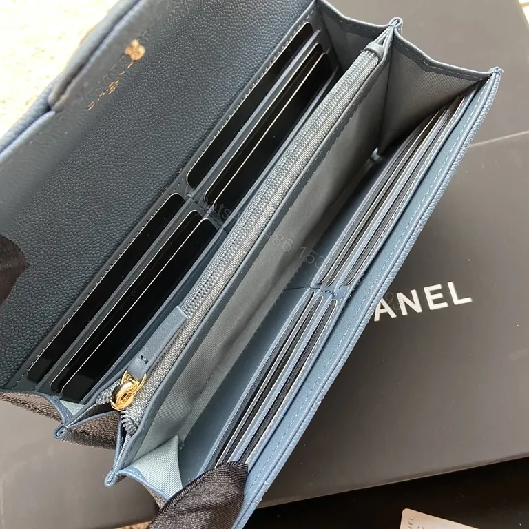 View 5 of Blue Quilted Denim Wallet: Chanel-Style, Gold Hardware, Compact Luxury