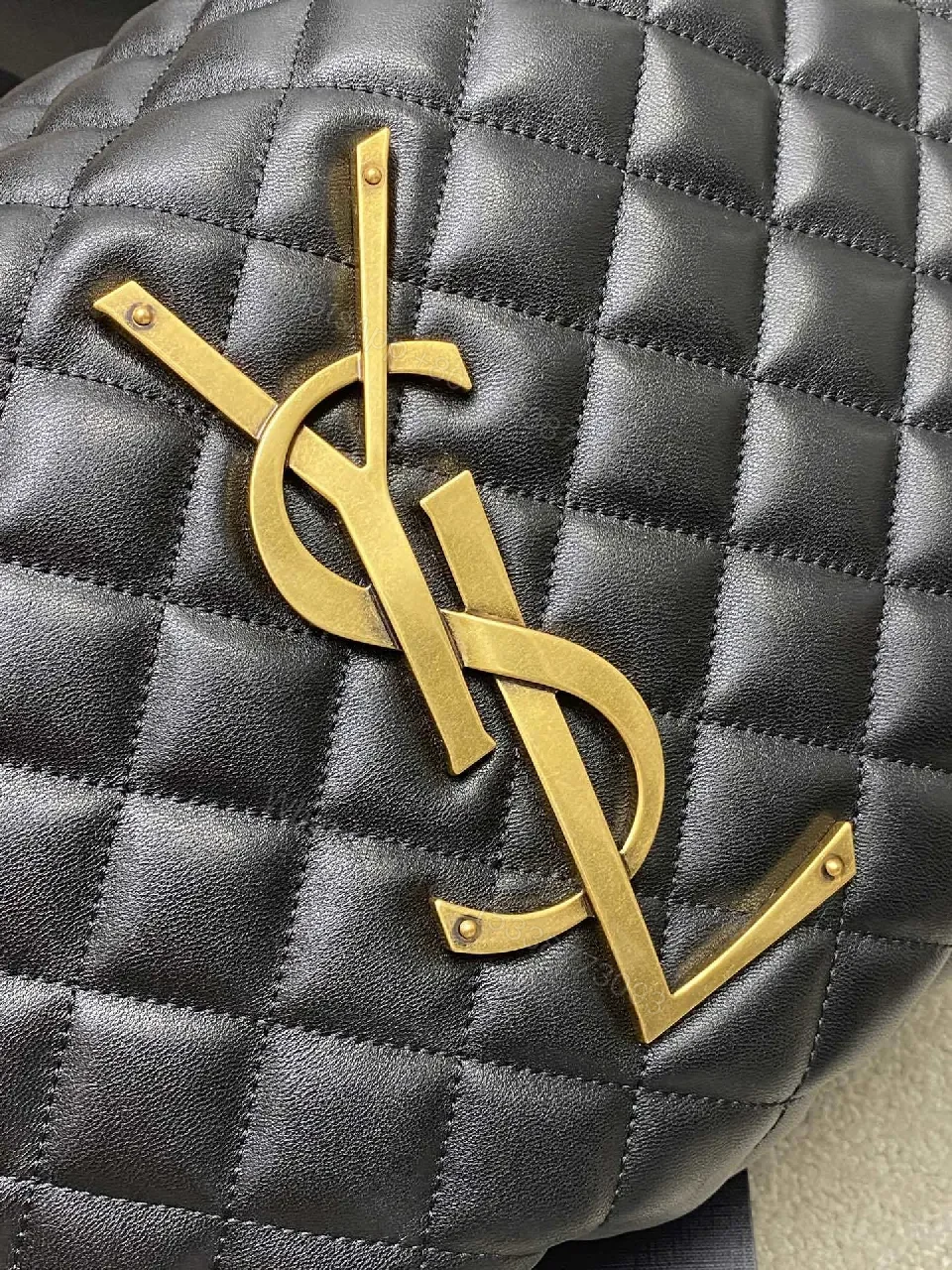 View 3 of Quilted Leather Hobo Bag with Gold Hardware Emblem
