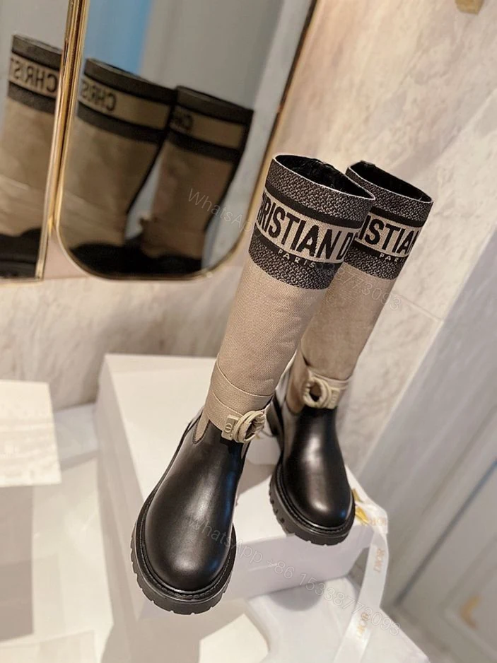 View 2 of DIOR D MAJOR BOOT FABRIC AND CALFSKIN IN TAUPE AND BLACK KCI611SCN S46X
