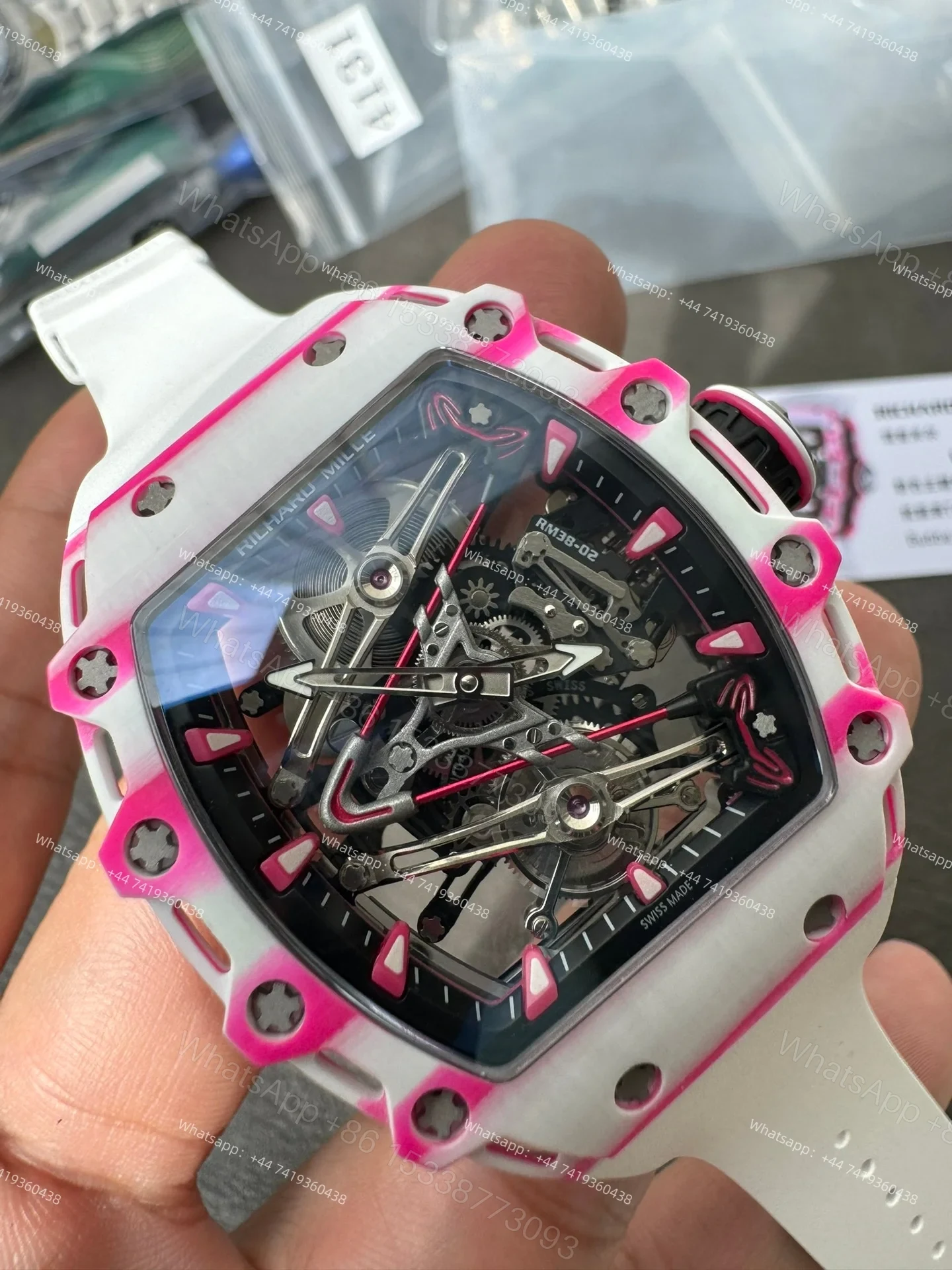 View 3 of Super Clone Richard Mille RM38-02 Bubba Watson White & Pink Tourbillon