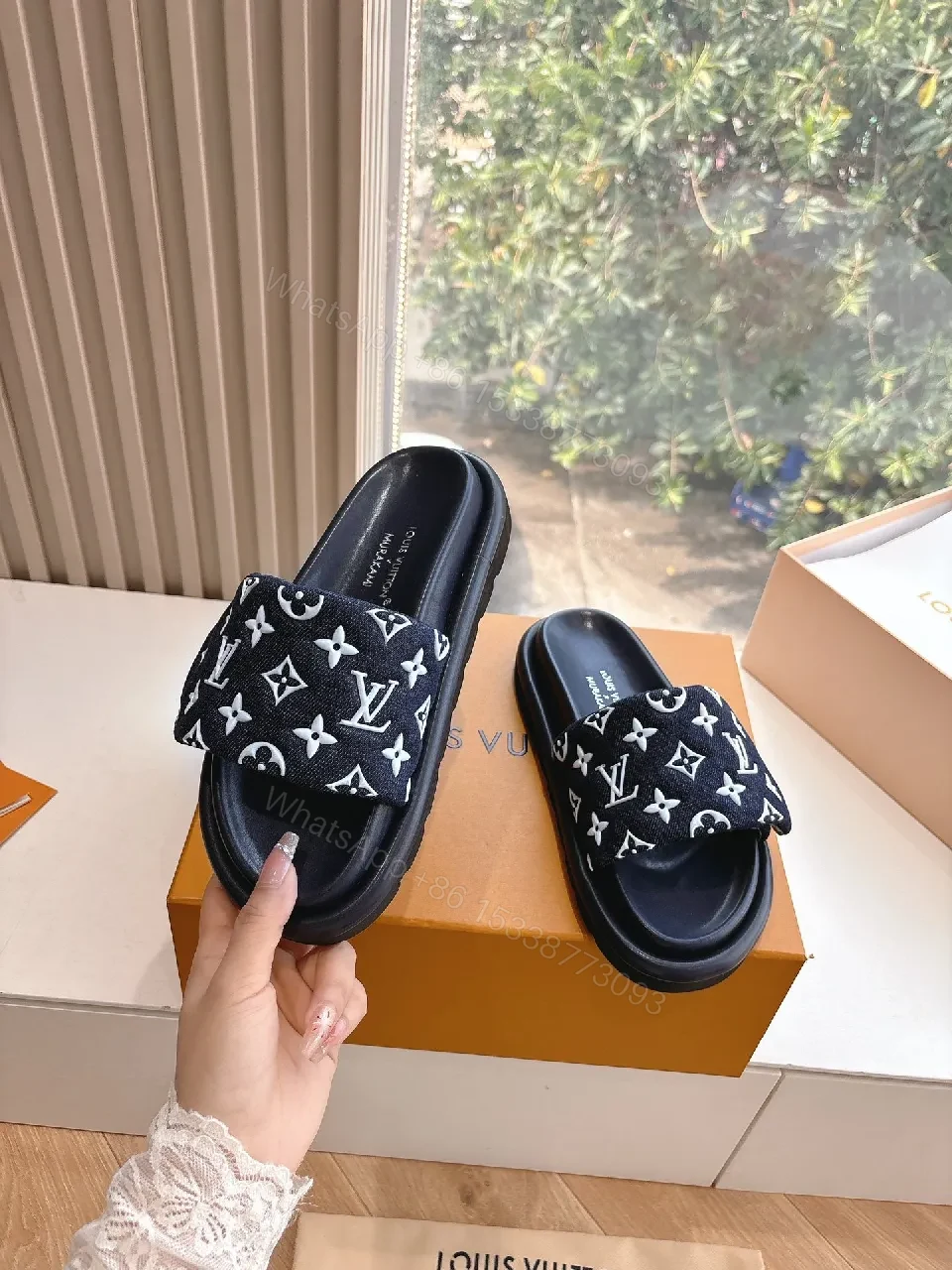 View 8 of Monogram Satin-Trim Slide: Luxe Casual Comfort Footwear