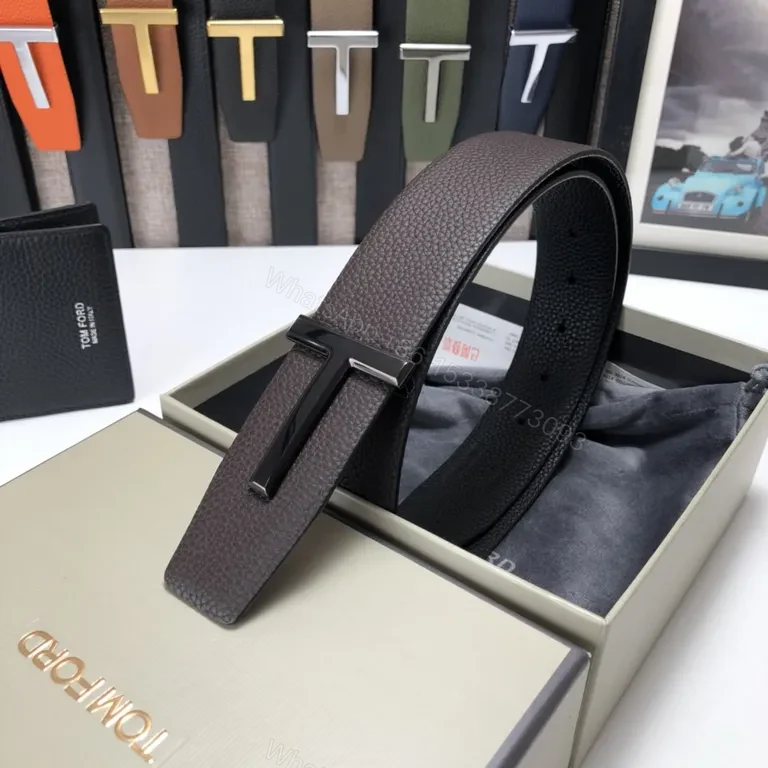 View 6 of Bold Leather Belt Gold Buckle Tom Ford Belt