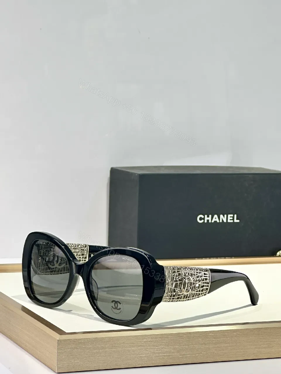 View 5 of Gold-Textured Luxury Sunglasses: Oversized Round, UV400, Acetate