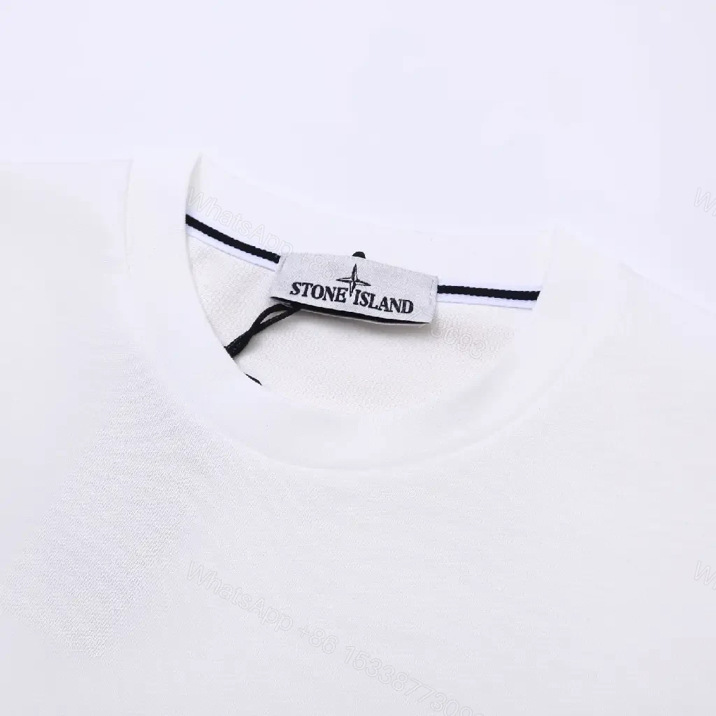View 6 of White Cotton Tee with Stone Island Emblem - Luxe Everyday Comfort