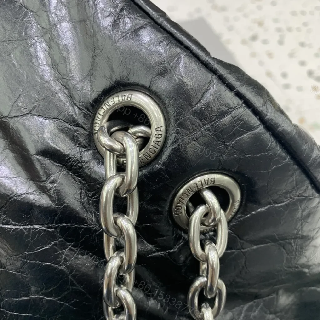 View 6 of Chic Black Lambskin Bag with Silver Chain Strap - Night Out