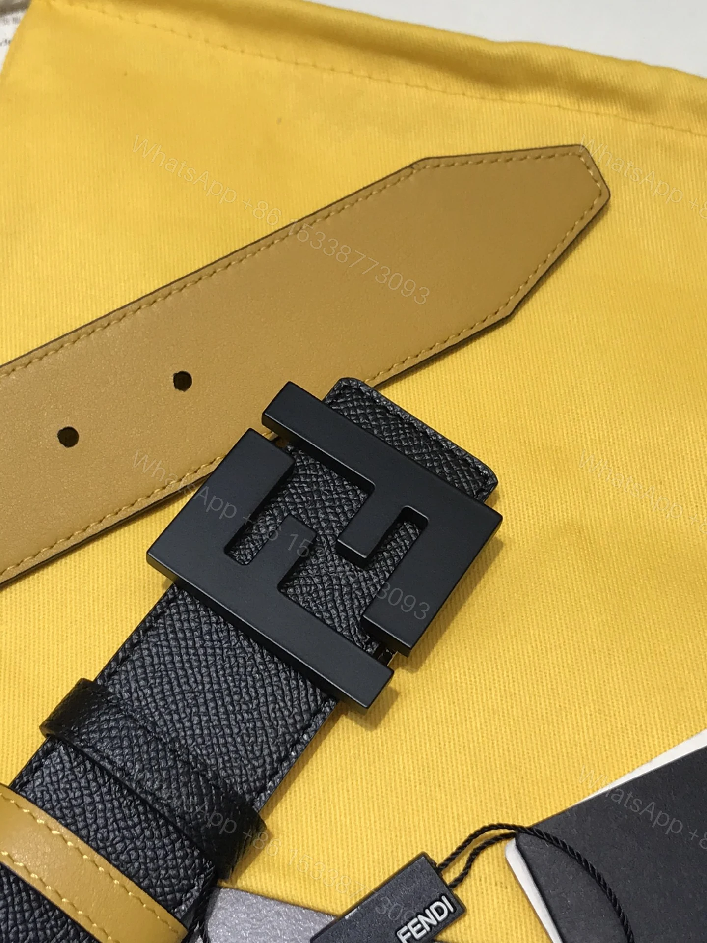 View 3 of FENDI BLACK LEATHER BELT WITH FENDI GOLD BUCKLE 40MM