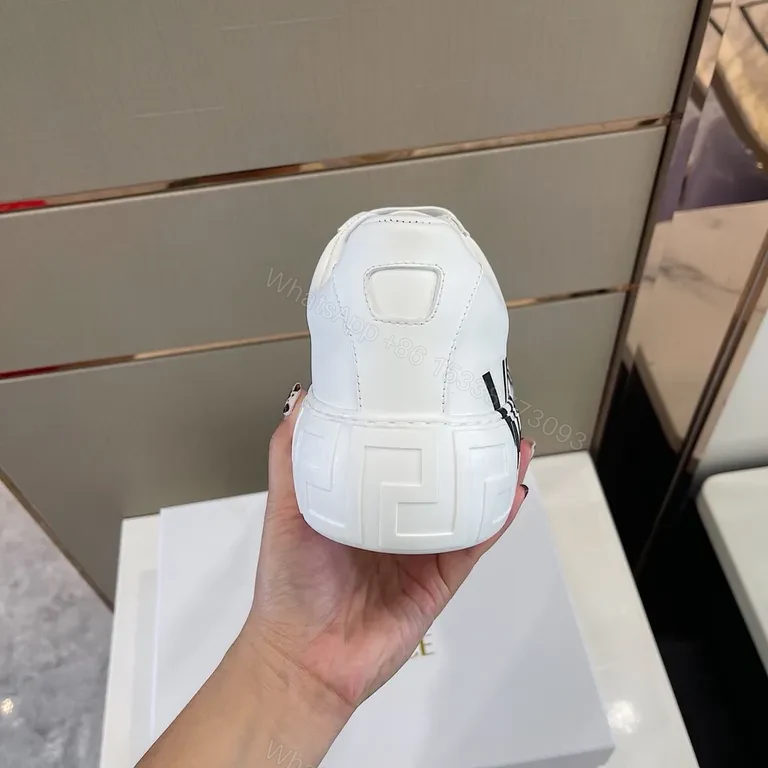 View 2 of Versace Bold Logo White Leather Sneakers, Premium Comfort