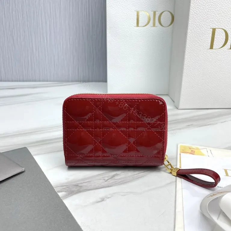View 2 of Red Patent Quilted Wallet with Gold Emblem - Compact Glamour Wallet