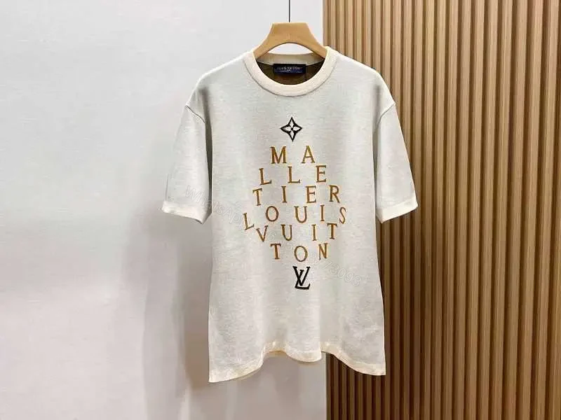Light Beige Crewneck T-Shirt with Gold-Brown Circular LV Print — view 1