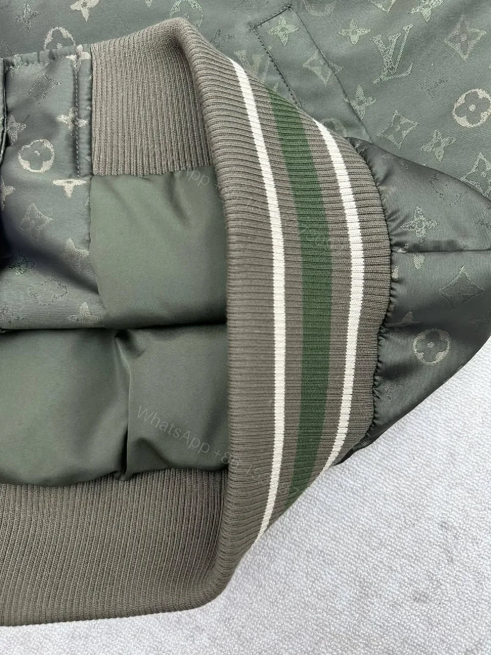View 9 of Olive Green Monogram Bomber: Modern Utility Jacket